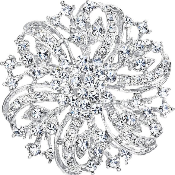 Jewelry - Vintage-Inspired Crystal Floral Brooch Silver Bridal Accessory Gift